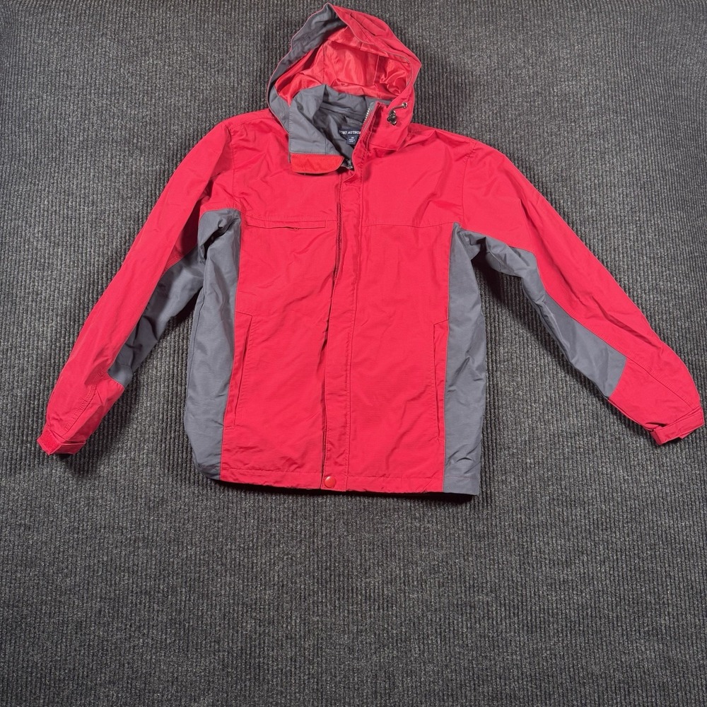 PORT AUTHORITY Hooded Rain Jacket Men's XS Red Zip Velcr o Button